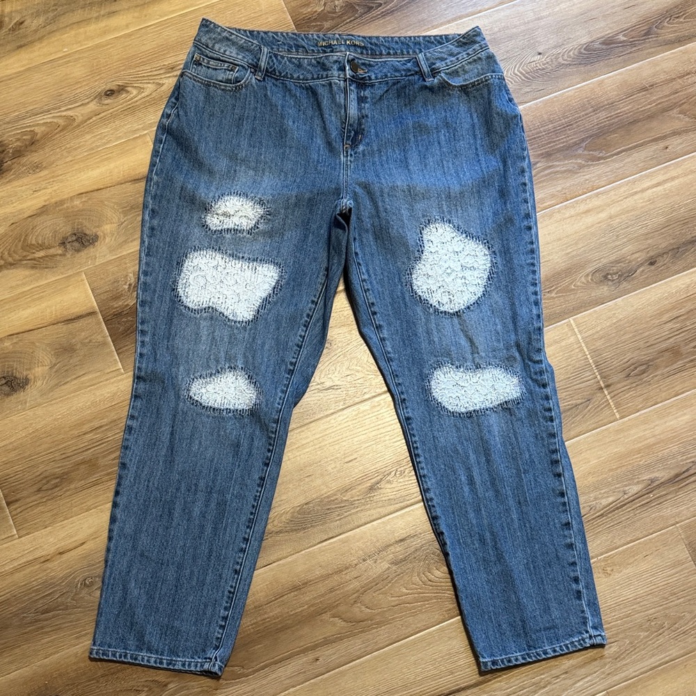 Michael Kors Blue Distressed Boyfriend Jeans